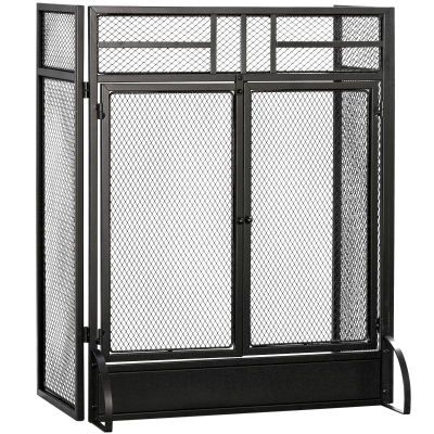 HOMCOM 3-Panel Folding Fireplace Screen Metal Black