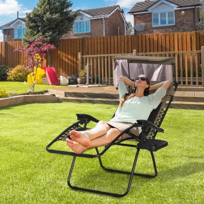 Outsunny Zero Gravity Lounger Chair Brown with Shade Cover
