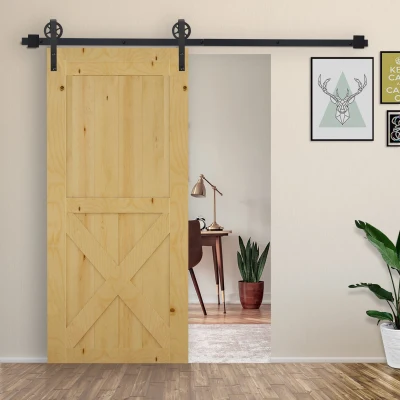 HOMCOM Herraje Puerta Corredera 200 cm Kit de Puerta Corredera de Madera Acero al Carbono Baño Cocina Dormitorio Negro