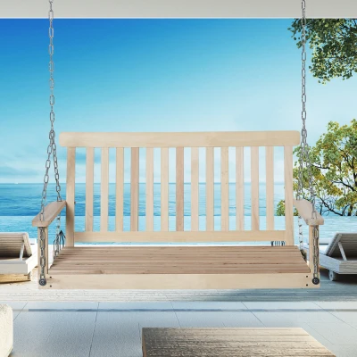 Outsunny Wooden Swing Bench 2-Seater Natural Garden Chair