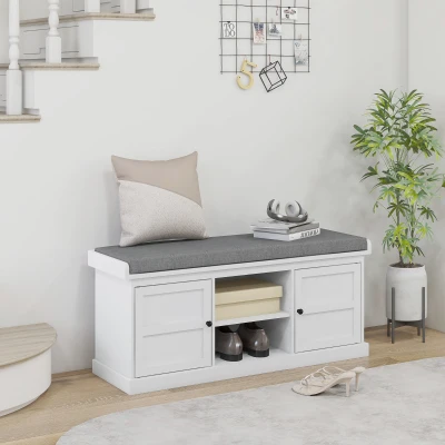 HOMCOM Shoe Storage Bench with Cushion White/Grey