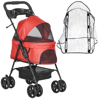 PawHut Dog Stroller Red One-Click Fold Adjustable Canopy