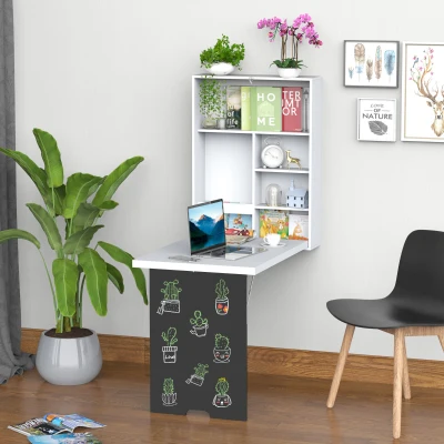 HOMCOM Tavolo Pieghevole con Lavagna 60cm x 88.5cm x 146.5cm Bianco e Nero