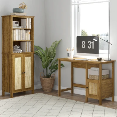 HOMCOM Bureau + Bibliothèque Bois Noyer Multi-Rangement