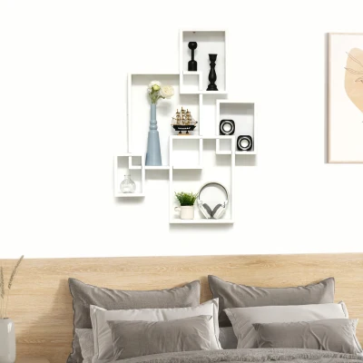 HOMCOM Wall Mounted Floating Cube Shelves White
