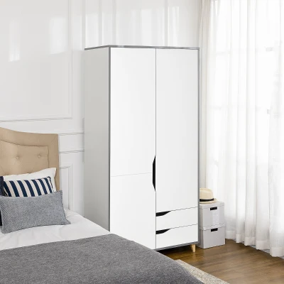HOMCOM Wardrobe 2 Doors 2 Drawers White 89x50x185cm