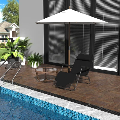 Outsunny Chaise Longue Pliante Noir Têtière Amovible