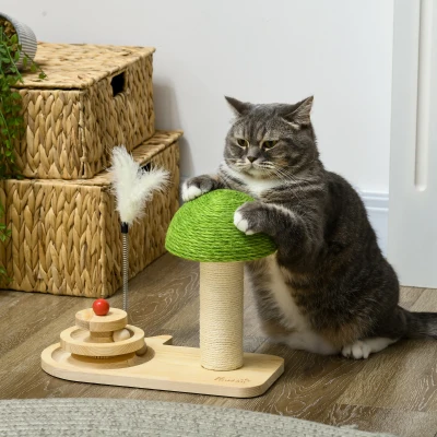 PawHut Cat Scratching Post Mushroom Shape with Toys 35x21cm - Natural Tone