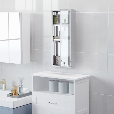 kleankin Armoire Pharmacie 3 Niveaux Porte Verre Acier INOX