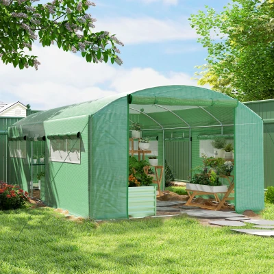 Outsunny Serra a Tunnel con 3 Porte Avvolgibili 6x3x2 m Verde