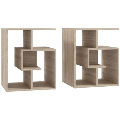 HOMCOM 3-Tier Side Table Set of 2 Oak Colour