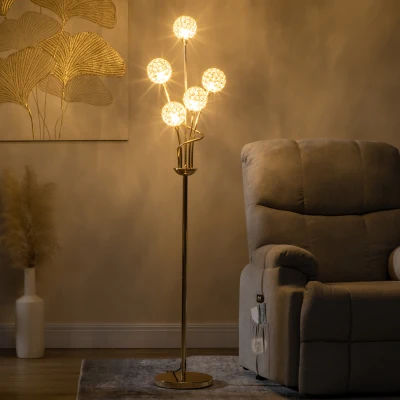 HOMCOM Crystal Floor Lamp 5 Light Gold Tone 34x25x156cm