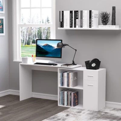 HOMCOM Scrivania Angolare con Libreria Scaffale in Legno Bianco