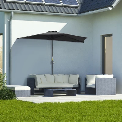 Outsunny 2.7m Half Parasol Patio Umbrella with Steel Ribs Black