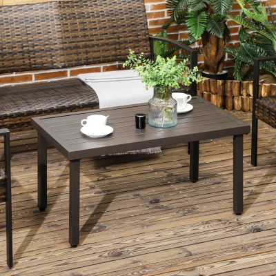 Outsunny Table Basse Extérieur Lattes Marron Pieds Réglables