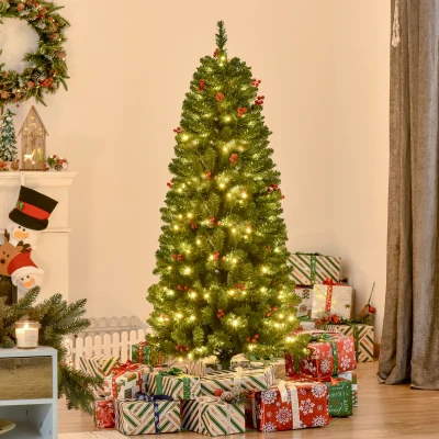HOMCOM 5FT Prelit Pencil Christmas Tree Green with LED Light