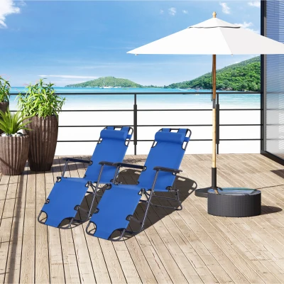Outsunny 2-Piece Folding Sun Lounger Chair Blue