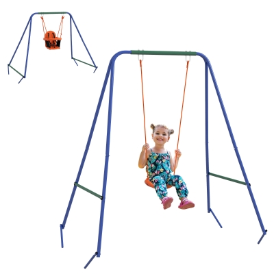 Outsunny Toddler Garden Swing with Safety Belt - Orange/Blue