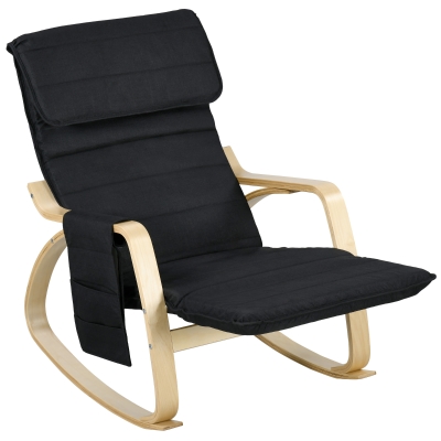HOMCOM Fauteuil à Bascule Relax Noir avec Repose-Pieds Ajustable