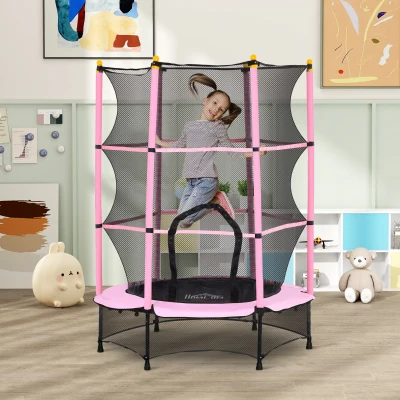 HOMCOM Tappeto Elastico Bambini 3-10 Anni con Rete Ø140cm Rosa
