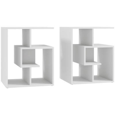 HOMCOM 3 Tier Side Table Set of 2 with Open Shelves White