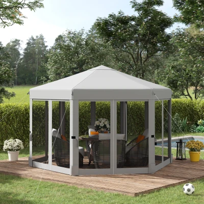 Outsunny 3.2m Hexagonal Gazebo Tent Light Grey