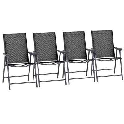Outsunny Set of 4 Folding Garden Chairs Metal Black