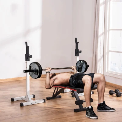 HOMCOM Support pour haltères support de musculation repose haltères hauteur réglable charge max. 150 kg acier 52 x 48 x 160 cm noir et blanc