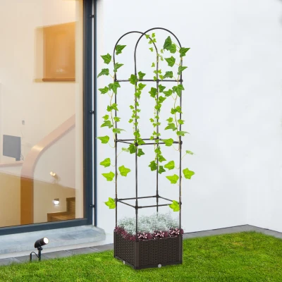 Outsunny Jardinière avec Treillis dim. 40L x 40l x 177H cm Insert d'irrigation Inclus PP Imitation rotin tressé Chocolat