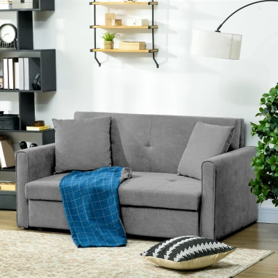 HOMCOM 2-Seater Sofa Bed Modern Fabric Light Grey