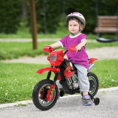 HOMCOM Moto Elettrica per Bambini 3-6 Anni con Ruote di Sostegno