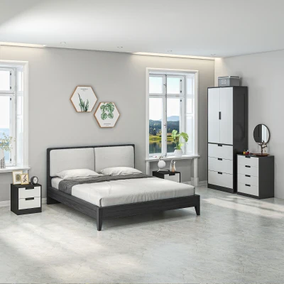 HOMCOM Set of Two Monochrome Bedside Tables