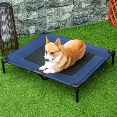 PawHut Lit Surélevé Chien Chat Textilène Acier