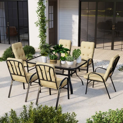 Outsunny 7-Piece Garden Dining Set Table & 6 Armchairs Beige