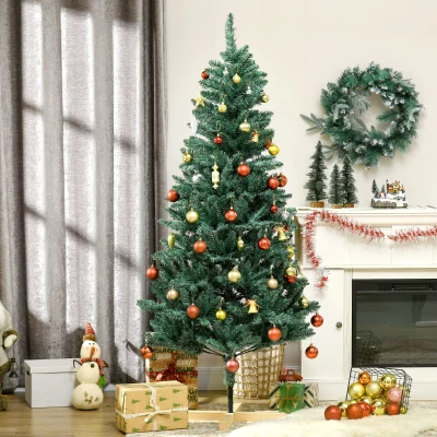HOMCOM Árbol de Navidad Artificial 180 cm con 536 Ramas Apertura Automática y Base Cruzad de Madera Decoración Ø90x180 cm Verde