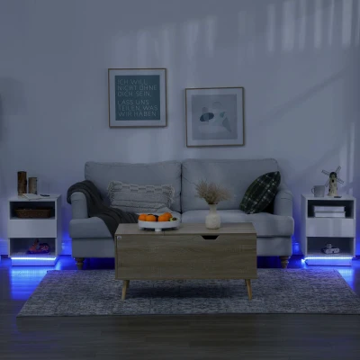 HOMCOM Comodini con LED Set 2 Pezzi con Cassetto 2 Ripiani Aperti