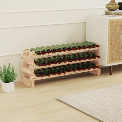 Wooden Wine Rack 114cm x 28cm x 42.5cm Natural Wood