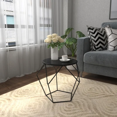 HOMCOM Round Side Table Steel Frame Minimalist Black