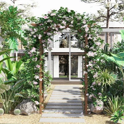 Outsunny Arche Jardin Bois Sapin Style Exotique 140x65x200cm