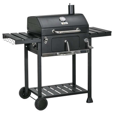 Outsunny Adjustable BBQ with Thermometer & Warming Rack Charcoal