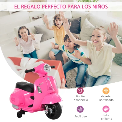 HOMCOM Moto Eléctrica Vespa para Niños de 18-36 Meses Moto de Batería 6V con Faro Bocina y 4 Ruedas 66,5x38x52 cm Rosa(m-4)