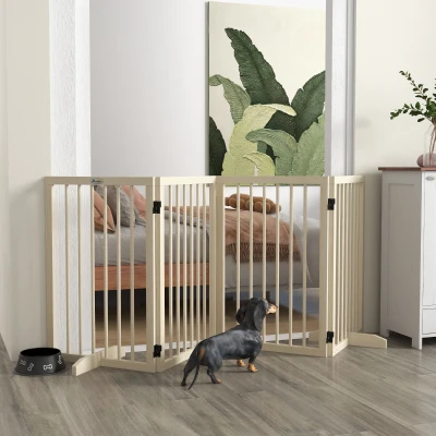 PawHut Barrière Pliable Bois Animaux 206x35,5x76cm