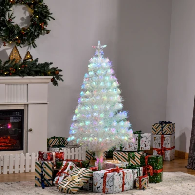 HOMCOM 4ft Prelit Christmas Tree Fibre Optic White