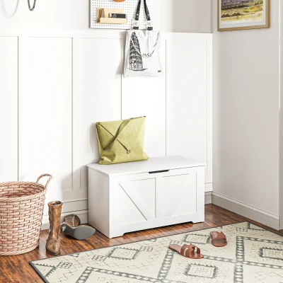 HOMCOM Baúl de Almacenaje para Dormitorio 100 L Puff de Almacenaje con Tapa Bisagra de Seguridad 80x40x45 cm Blanco