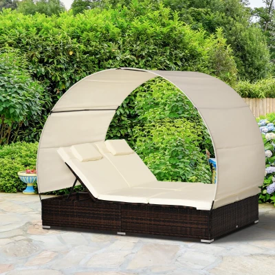 Outsunny Sdraio da giardino doppia 196cm x 68cm x 31cm Bianco crema