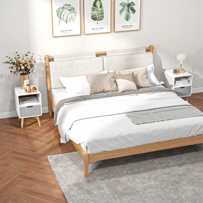 HOMCOM Wooden Bedside Table Set of 2 Scandinavian Style