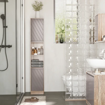HOMCOM Bathroom Storage Cabinet Grey & Brown 30x24x170cm