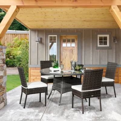 Outsunny Set of 4 Armless Rattan Garden Chairs - Brown