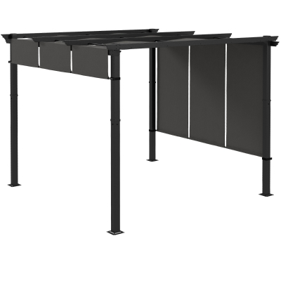 Outsunny Pergola 3x3m Métal Toiles Coulissantes Gris