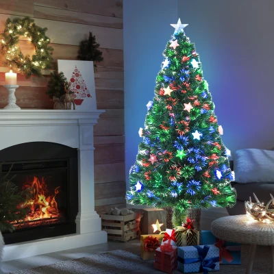 HOMCOM 5FT Prelit Fibre Optic Christmas Tree Green
